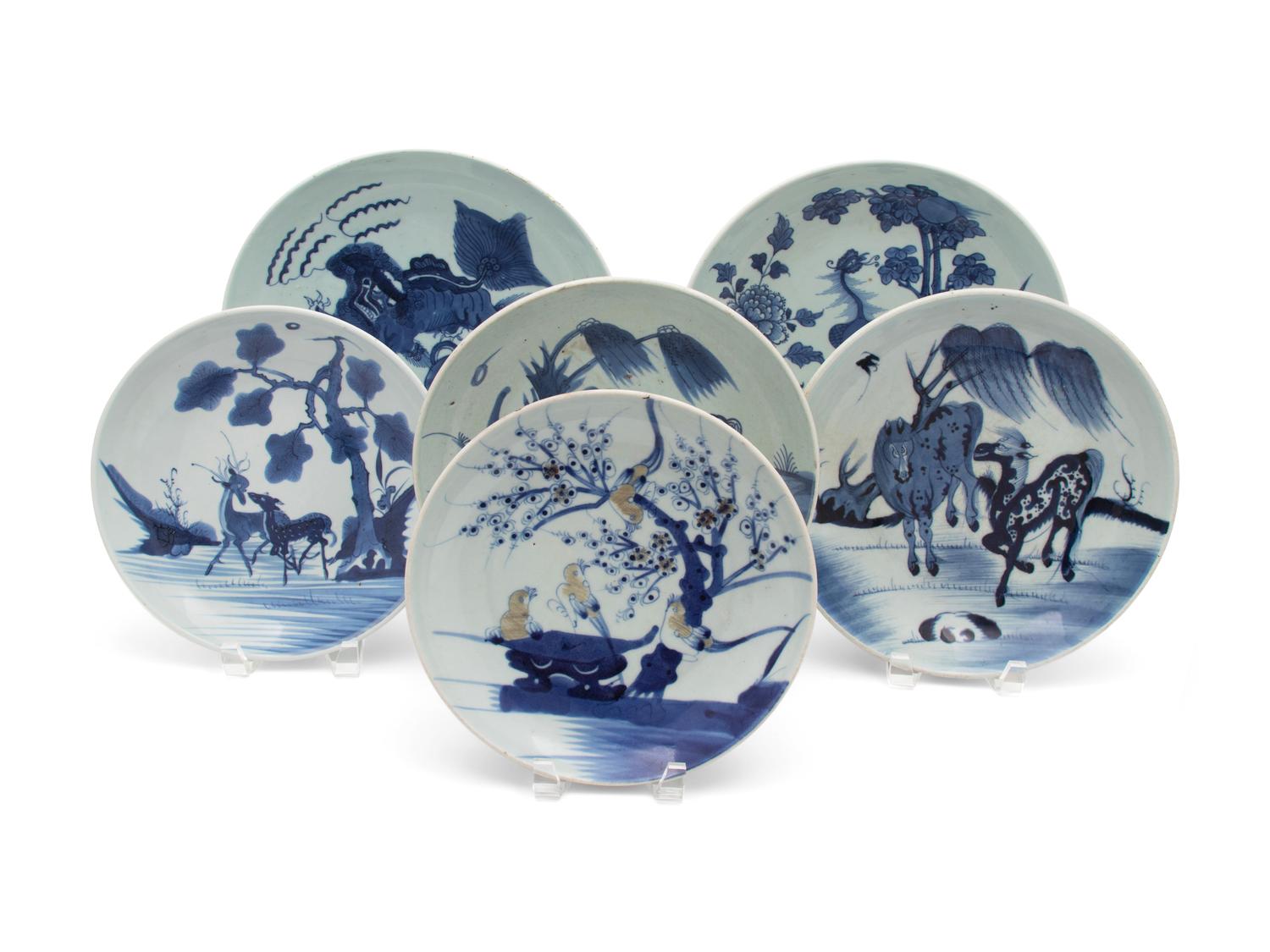 A Group of Six Chinese Blue and White Porcelain Shallow Bowls — 19TH/20TH CENTURY