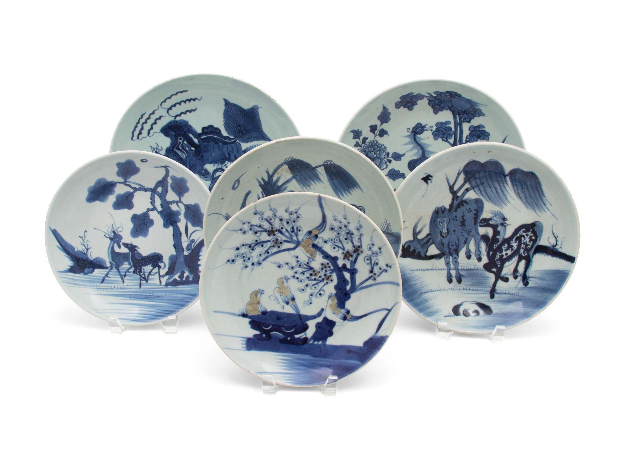 A Group of Six Chinese Blue and White Porcelain Shallow Bowls — 19TH/20TH CENTURY