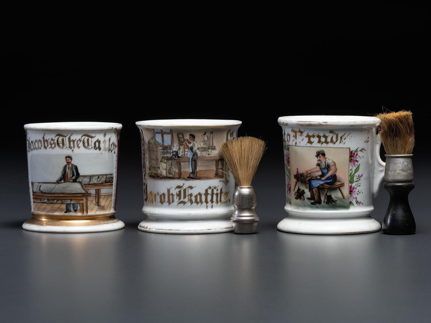 Three Tradesmen's Porcelain Occupational Shaving Mugs