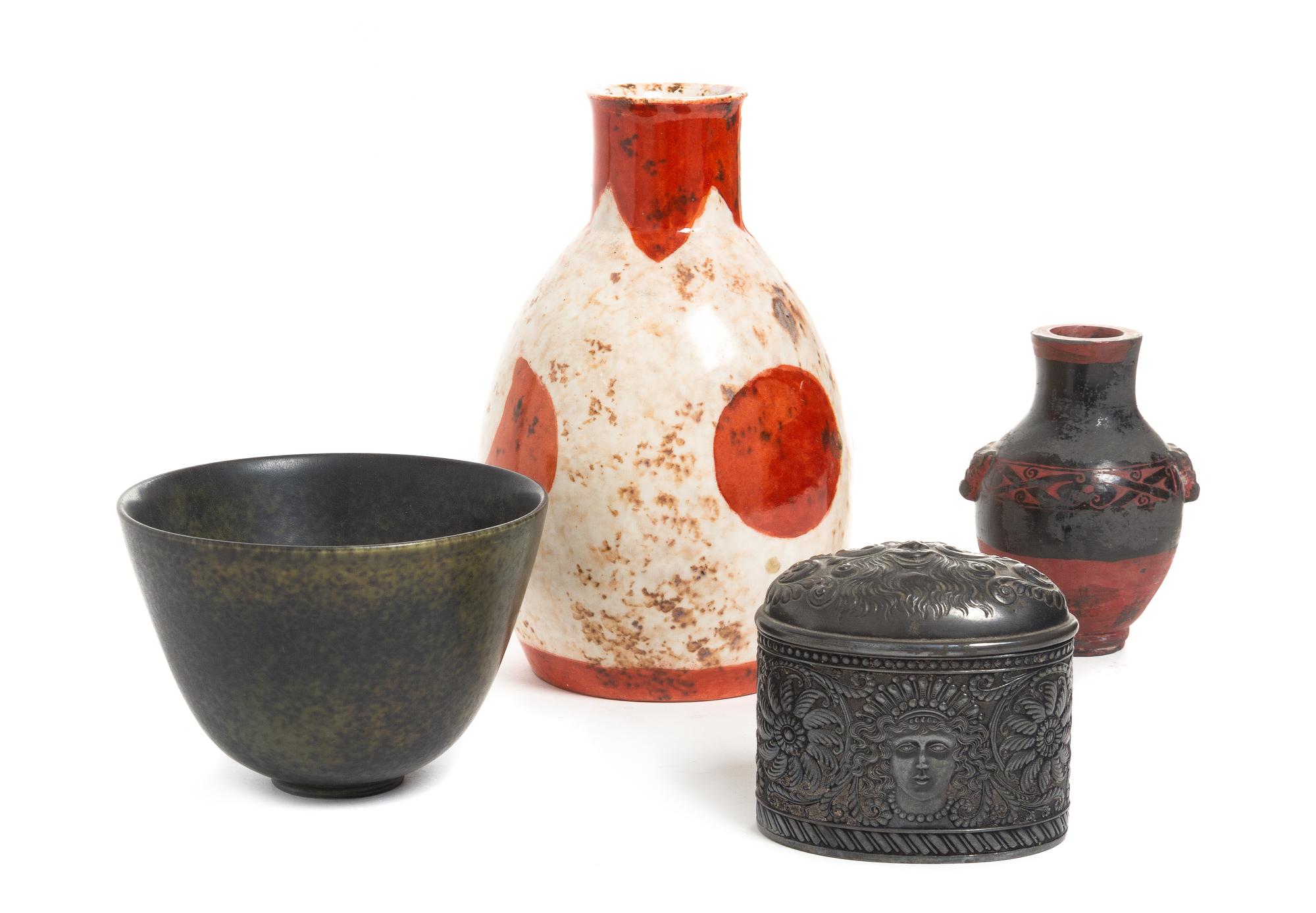 A Group of Four Japanese Decorative Articles Height of tallest 7 3/4 x width 4 1/2 inches.