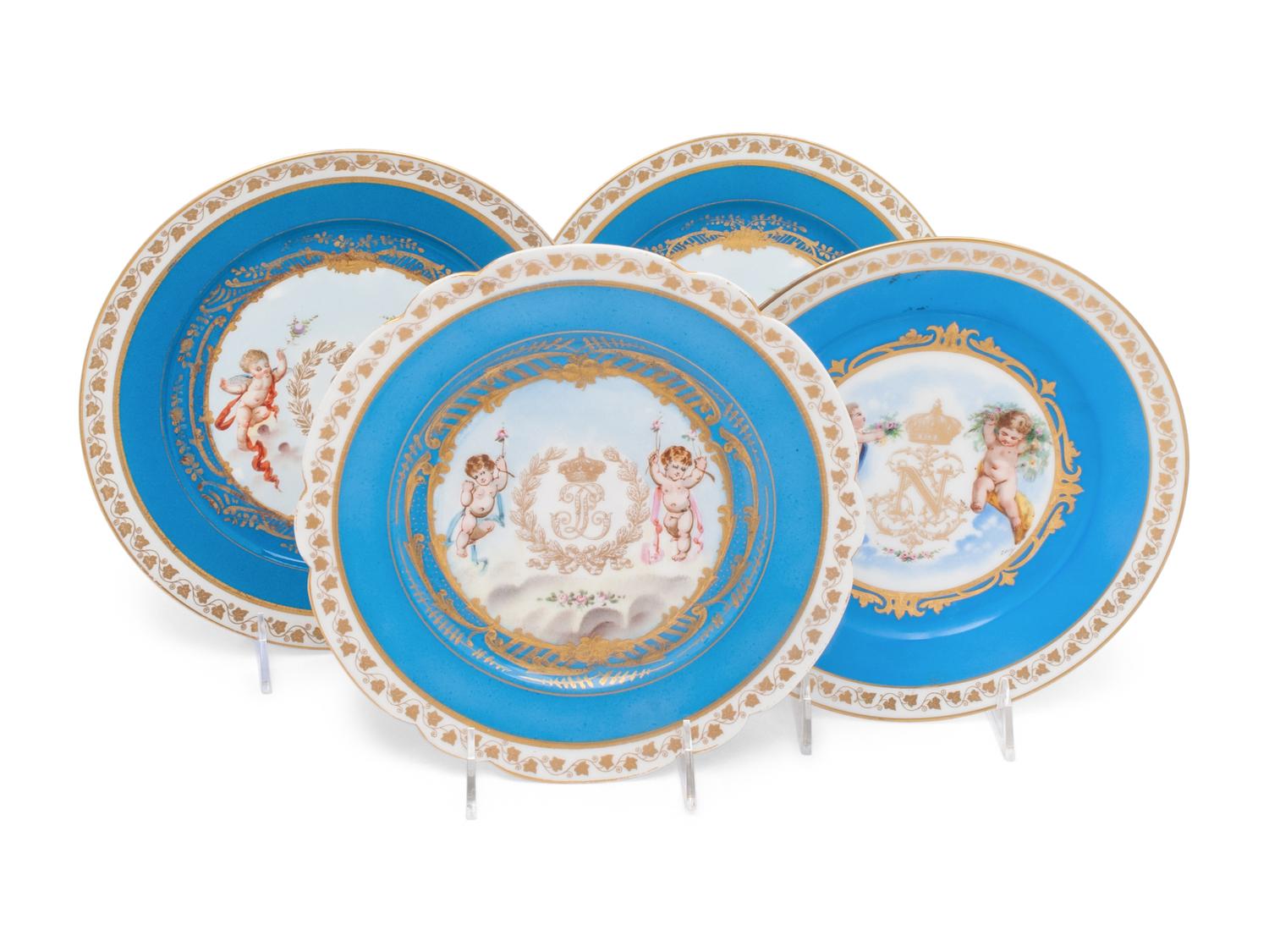 A Group of Four Similar Sèvres Style Porcelain Plates