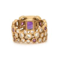 TODD REED, HAND FORGED YELLOW GOLD, DIAMOND, AND MULTIGEM RING