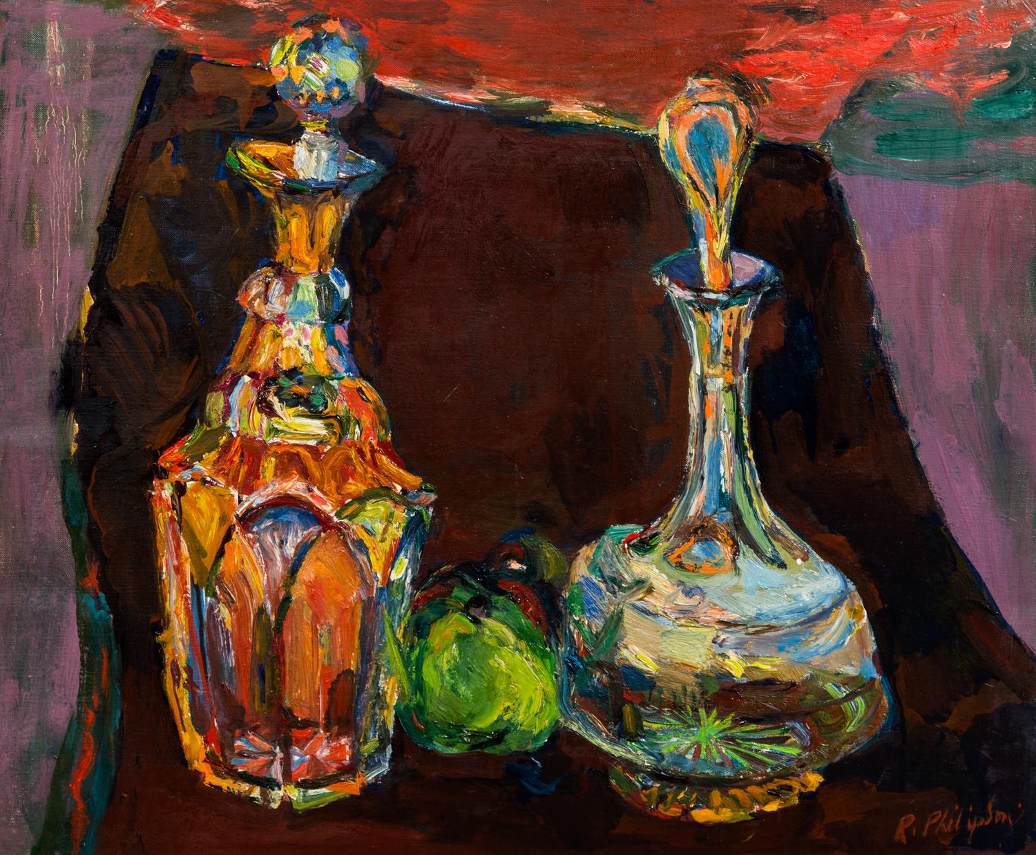 Robin Philipson, (British, 1916-1992), Still Life with Two Decanters