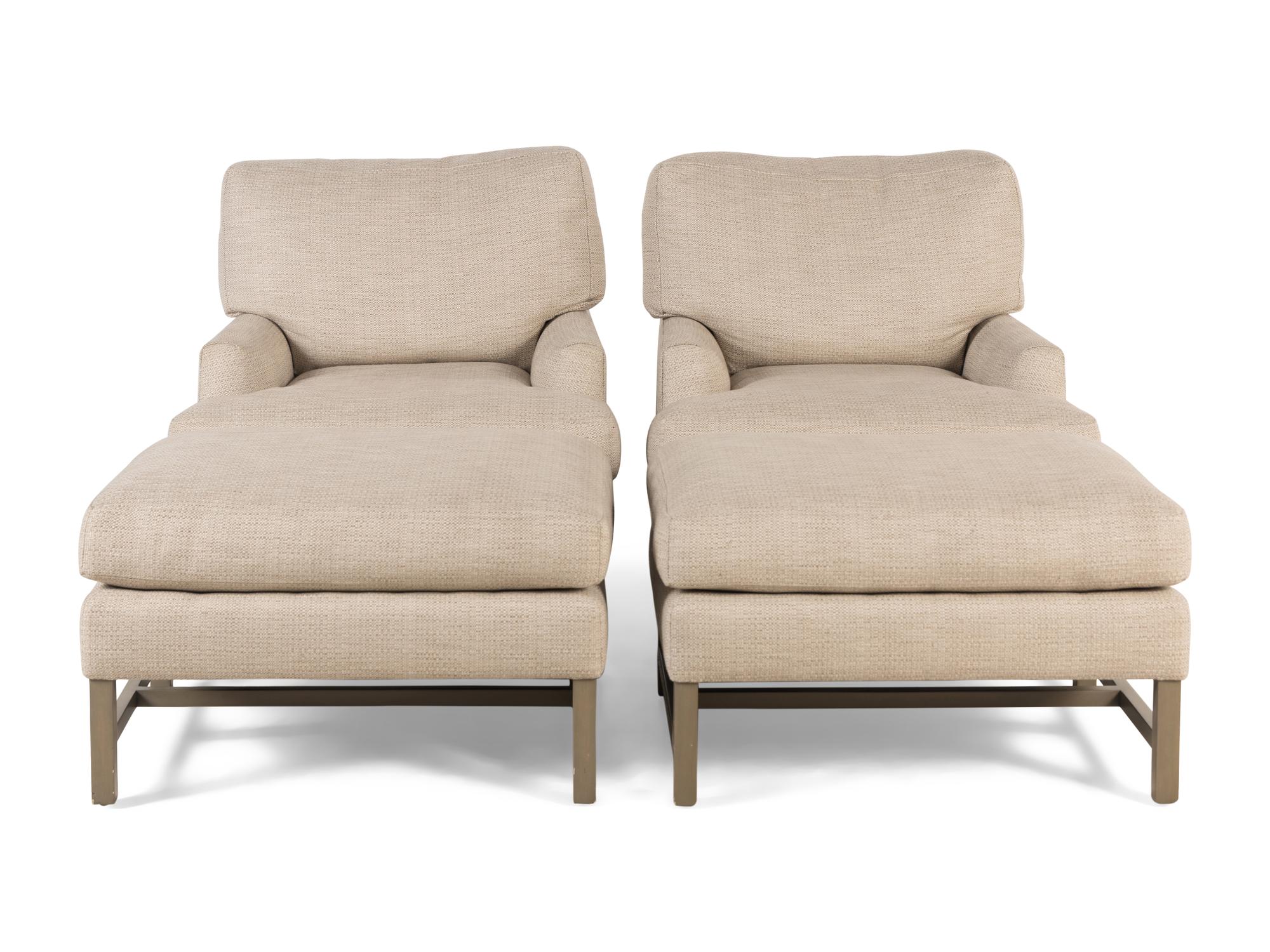 A Pair of A. Rudin Armchairs and Ottomans