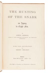 DODGSON, Charles Lutwidge ("Lewis Carroll") (1832-1898). The Hunting of the Snark. London: Macmillan and Co., 1876.