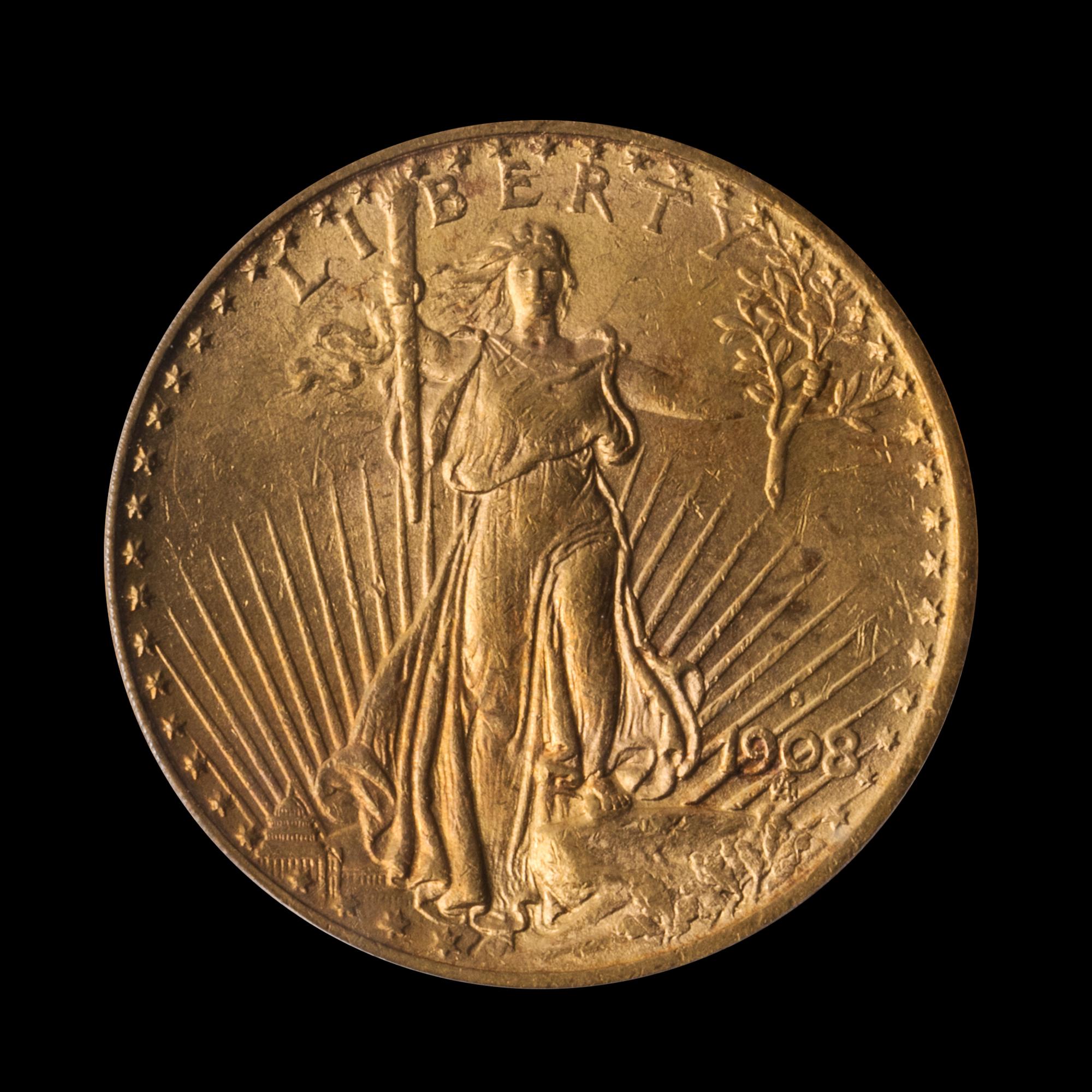A United States 1908-S St. Gaudens $20 Gold Coin