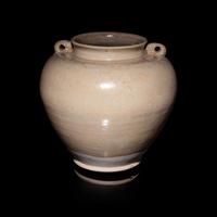 A Chinese White Glazed Gongxian Pottery 'Rabbit' Ovoid Jar, Tang Dynasty 唐 巩县窯白釉雙兔耳罐