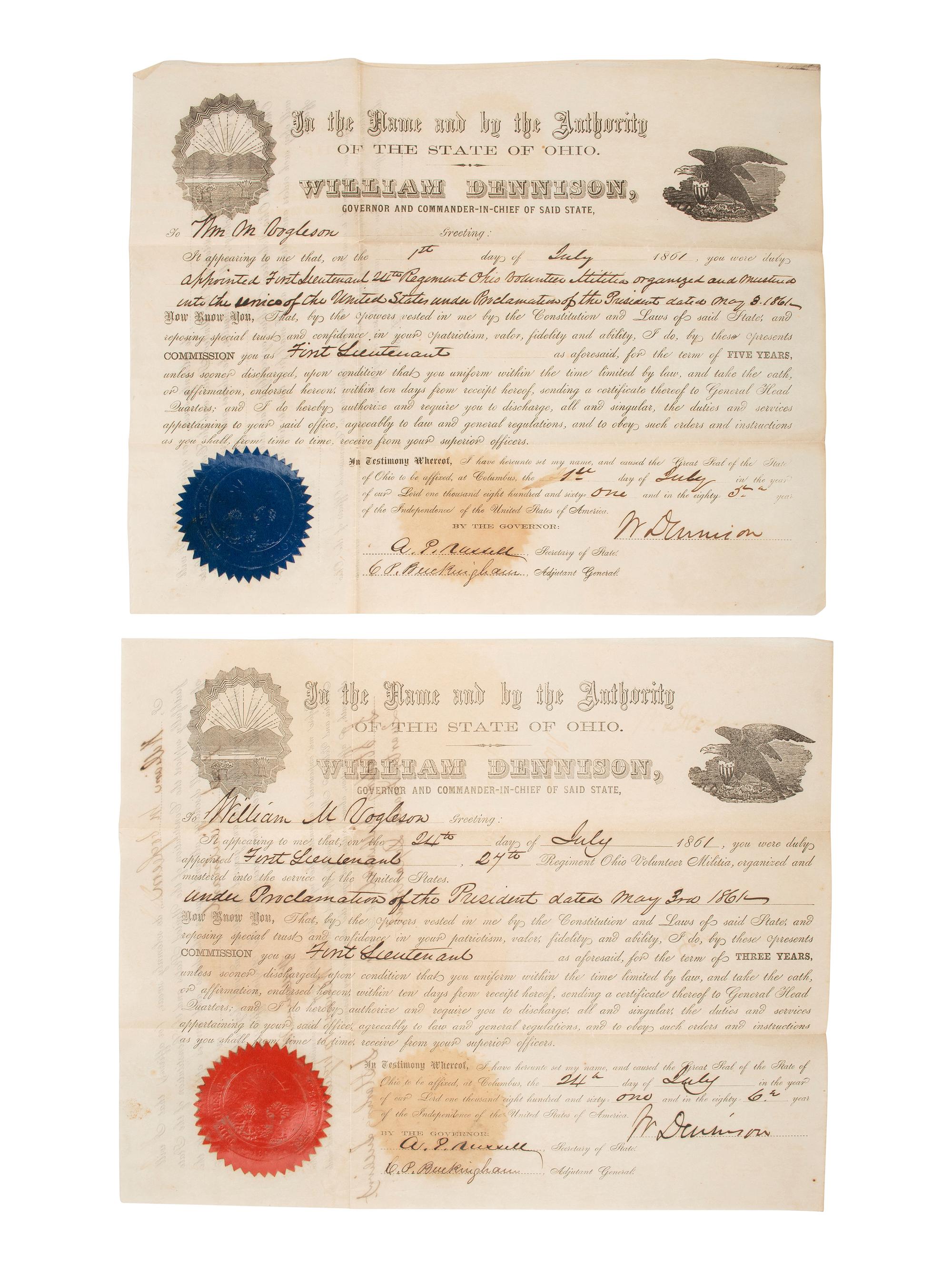 [CIVIL WAR]. Small archive associated with Lt. Col. William M. Vogelson (1831-1892), 27th Ohio Infantry and U.S. Commissary Dept., including a hand-drawn map of frontier stations and a report on "Inspection in the District of Nebraska."