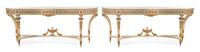A Pair of Louis XVI Style Painted and Gilt Console Tables Height 34 x width 89 x depth 20 1/2 inches. — EARLY 20TH CENTURY