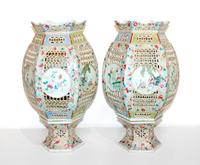 A Pair of Chinese Reticulated Porcelain Lanterns