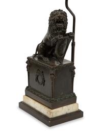 A Continental Bronze Lion and Marble Table Lamp