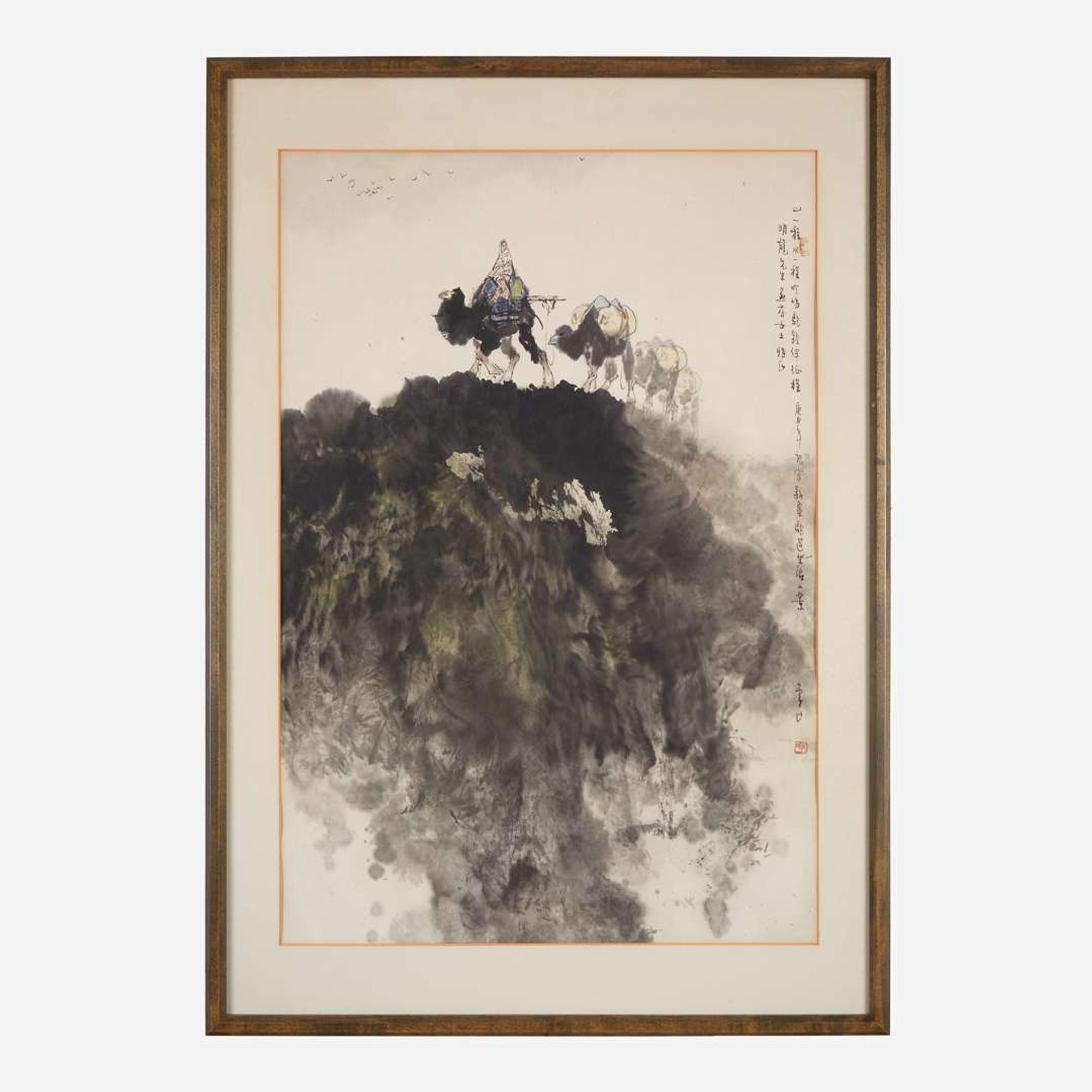 Li Shan (Chinese b.1926-d.2019) 李山 Camels on a Mountain Ridge ?????