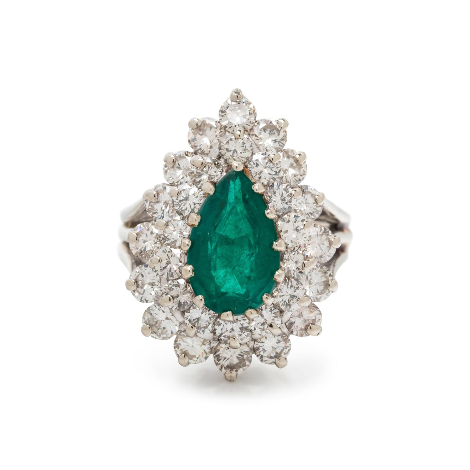SYNTHETIC EMERALD AND DIAMOND RING