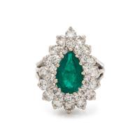 SYNTHETIC EMERALD AND DIAMOND RING
