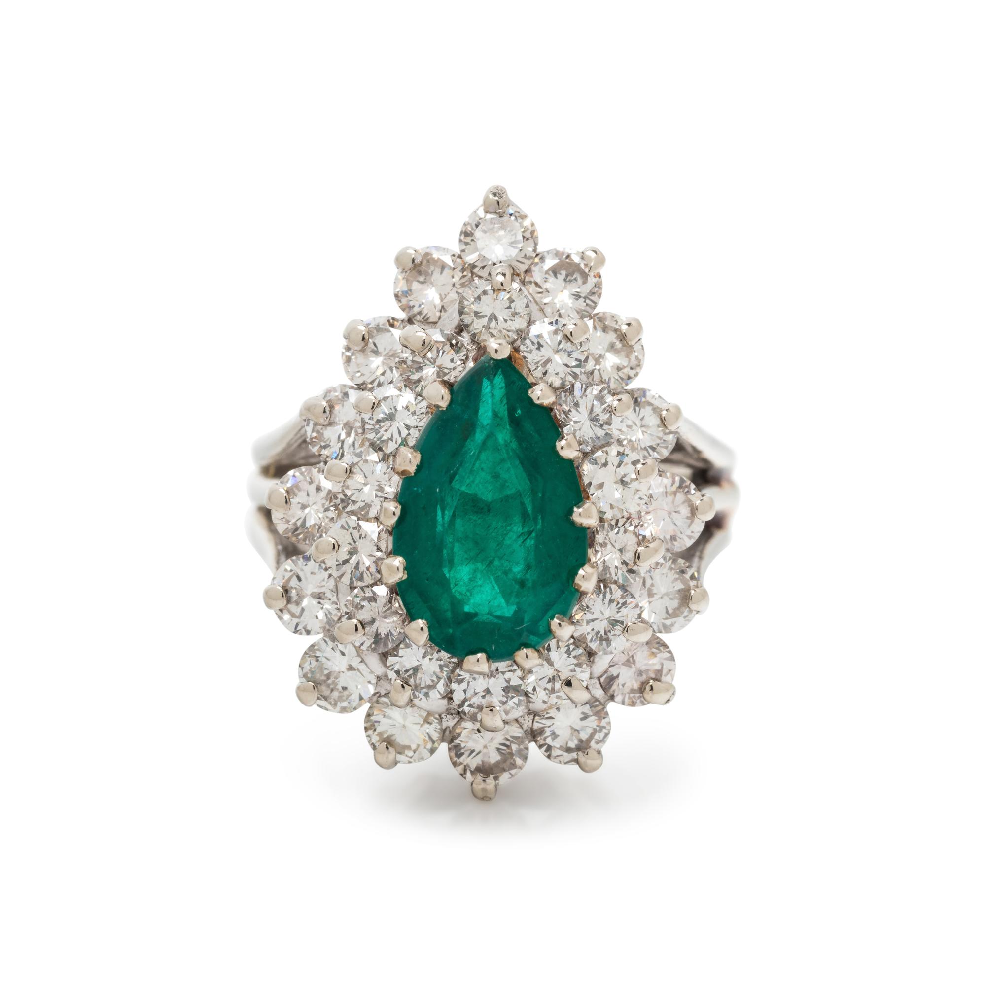 SYNTHETIC EMERALD AND DIAMOND RING