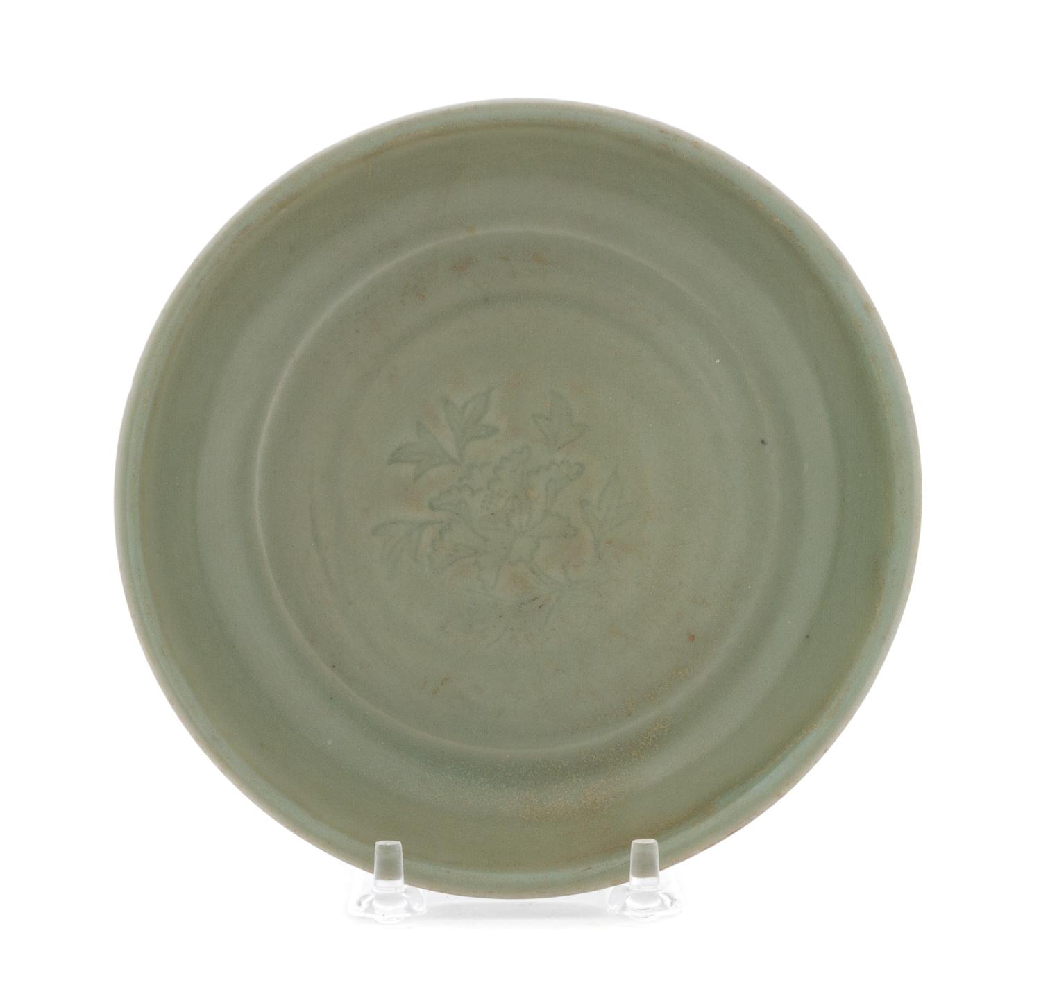 A Longquan Celadon Glazed Porcelain Shallow Plate Diameter 6 1/4 inches.