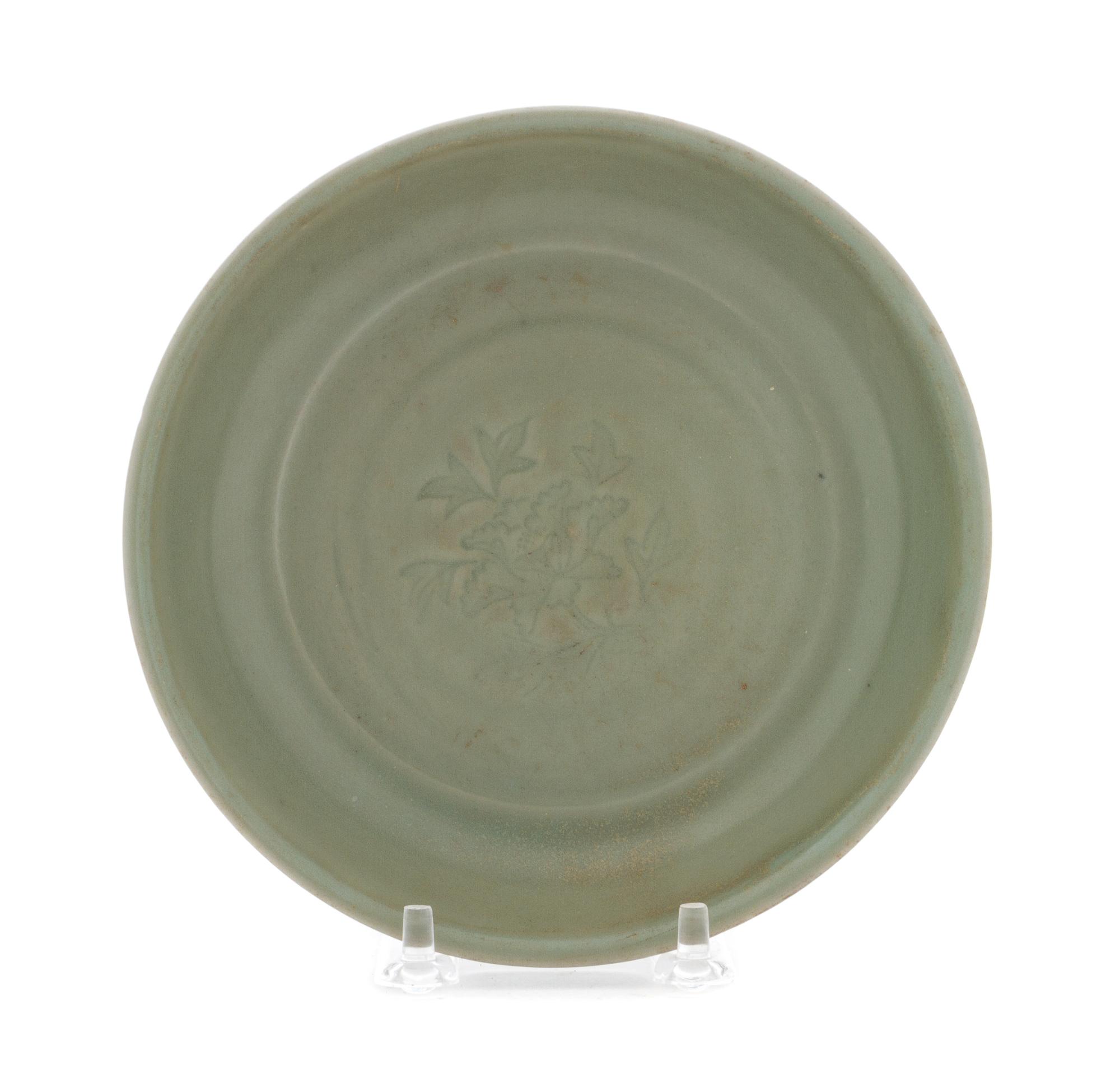 A Longquan Celadon Glazed Porcelain Shallow Plate Diameter 6 1/4 inches.