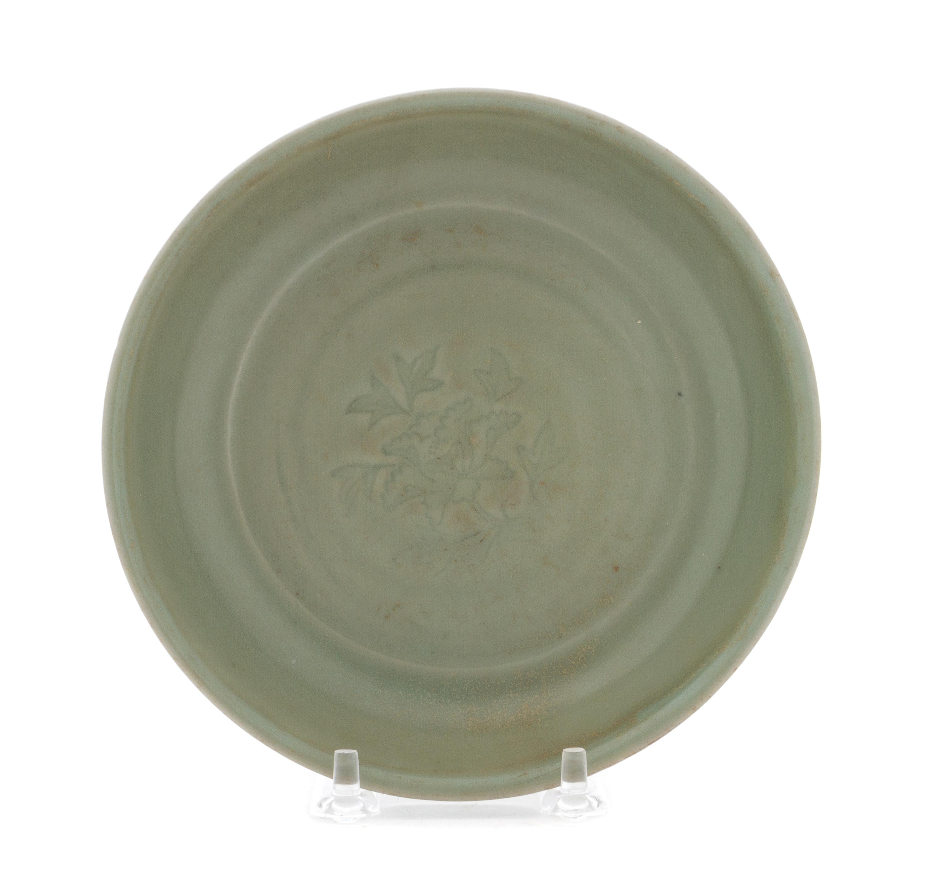 A Longquan Celadon Glazed Porcelain Shallow Plate Diameter 6 1/4 inches.