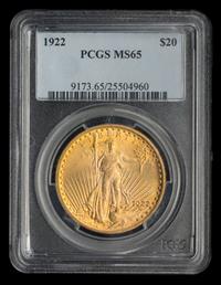 A United States 1922 St. Gaudens $20 Gold Coin