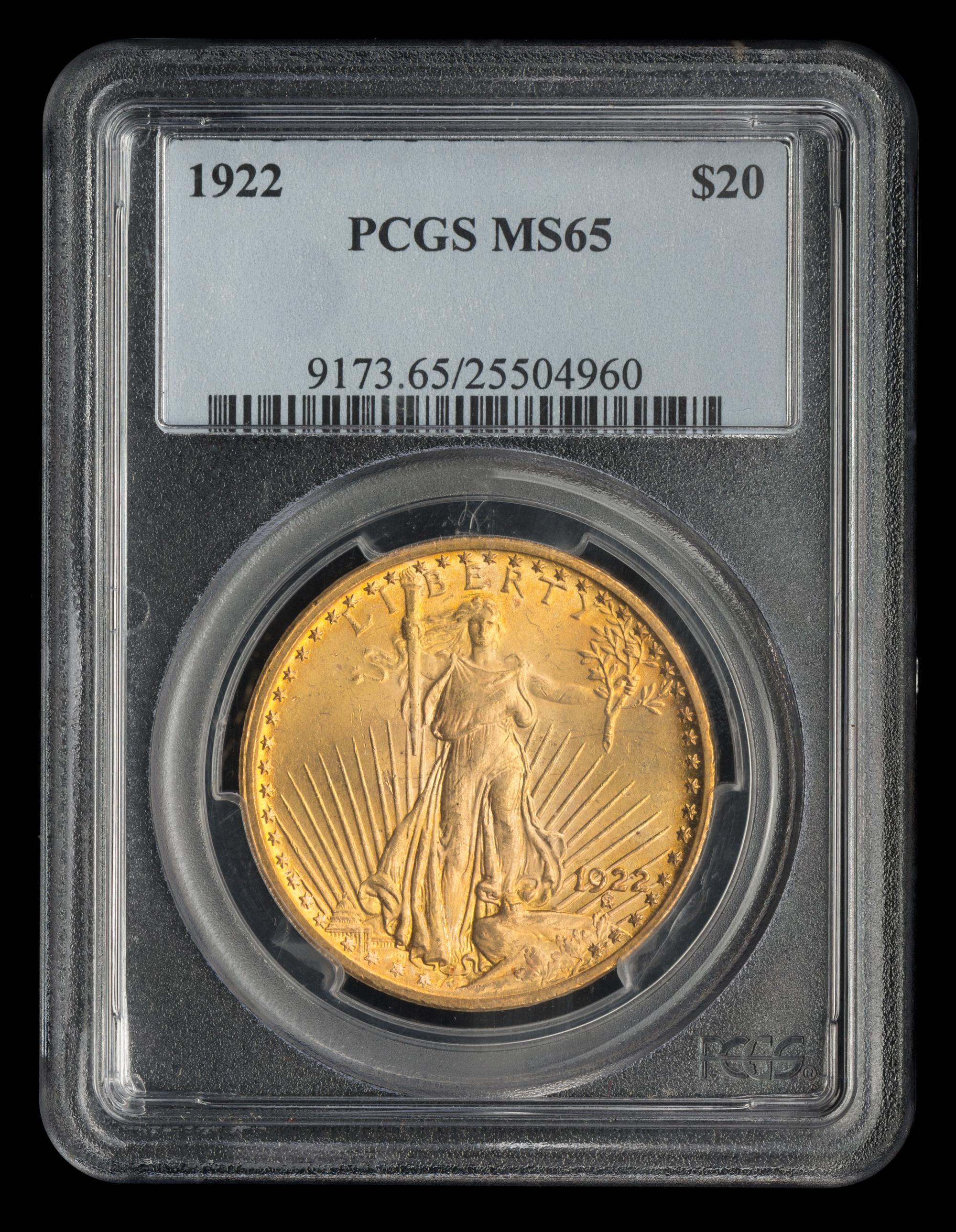 A United States 1922 St. Gaudens $20 Gold Coin