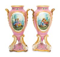 A Pair of Continental Porcelain Tripod Vases
