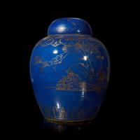 A massive Chinese gilt-decorated powder blue ovoid jar and cover 洒蓝地描金大盖罐 Qing dynasty ?