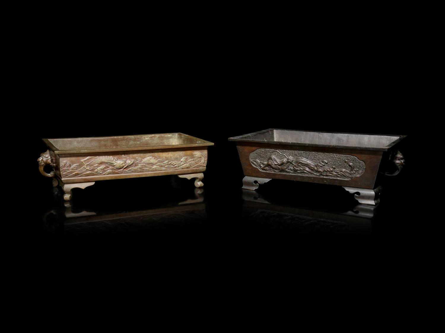 Two Bronze Rectangular Planters
