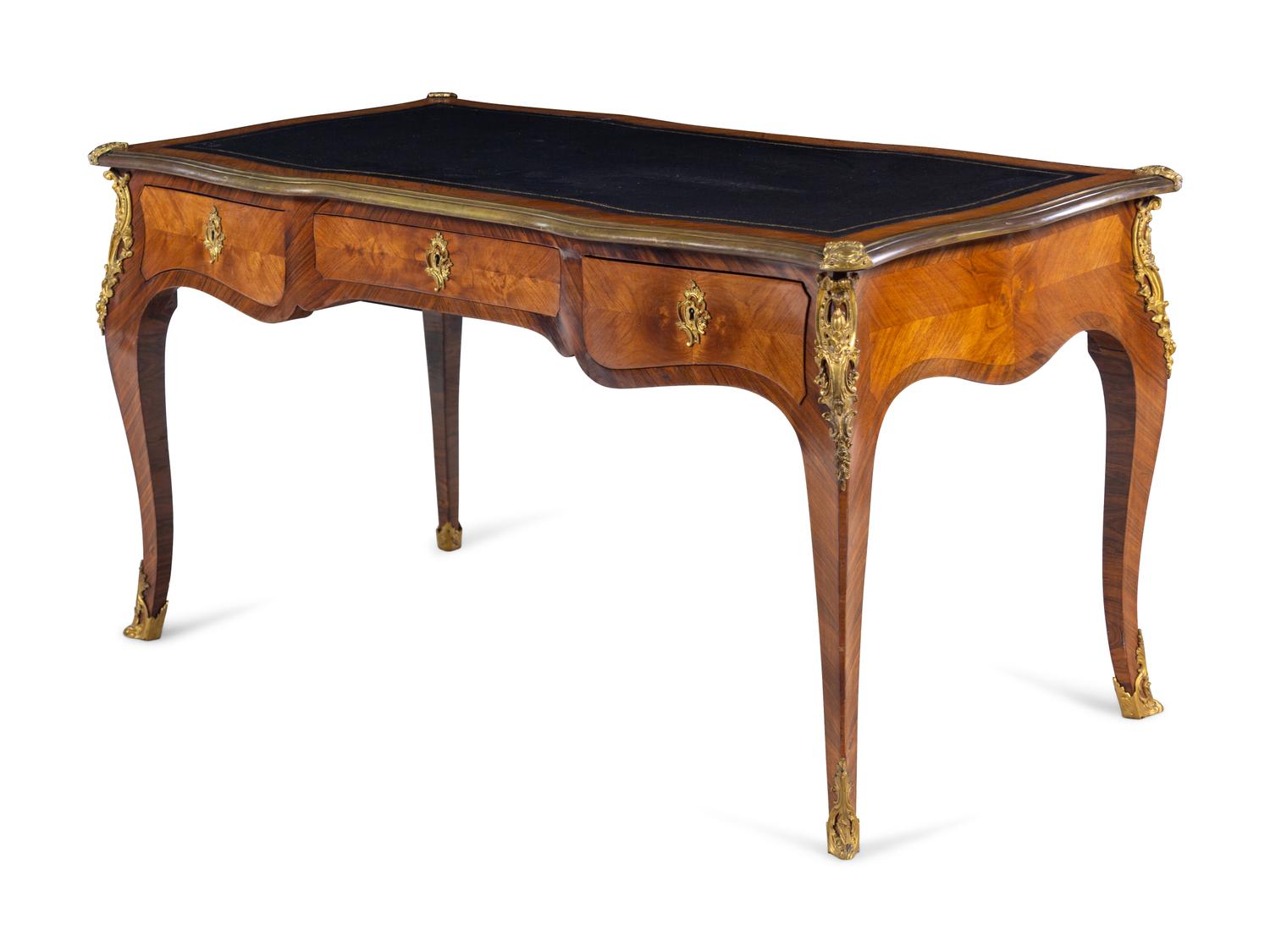 A Louis XV Style Gilt Bronze Mounted Bureau Plat