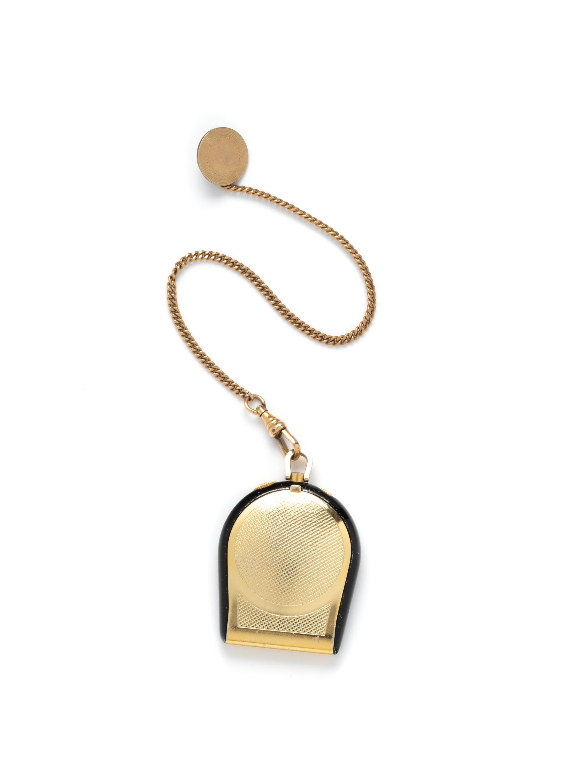 LeCOULTRE, GILT METAL AND ENAMEL TRAVEL ALARM CLOCK