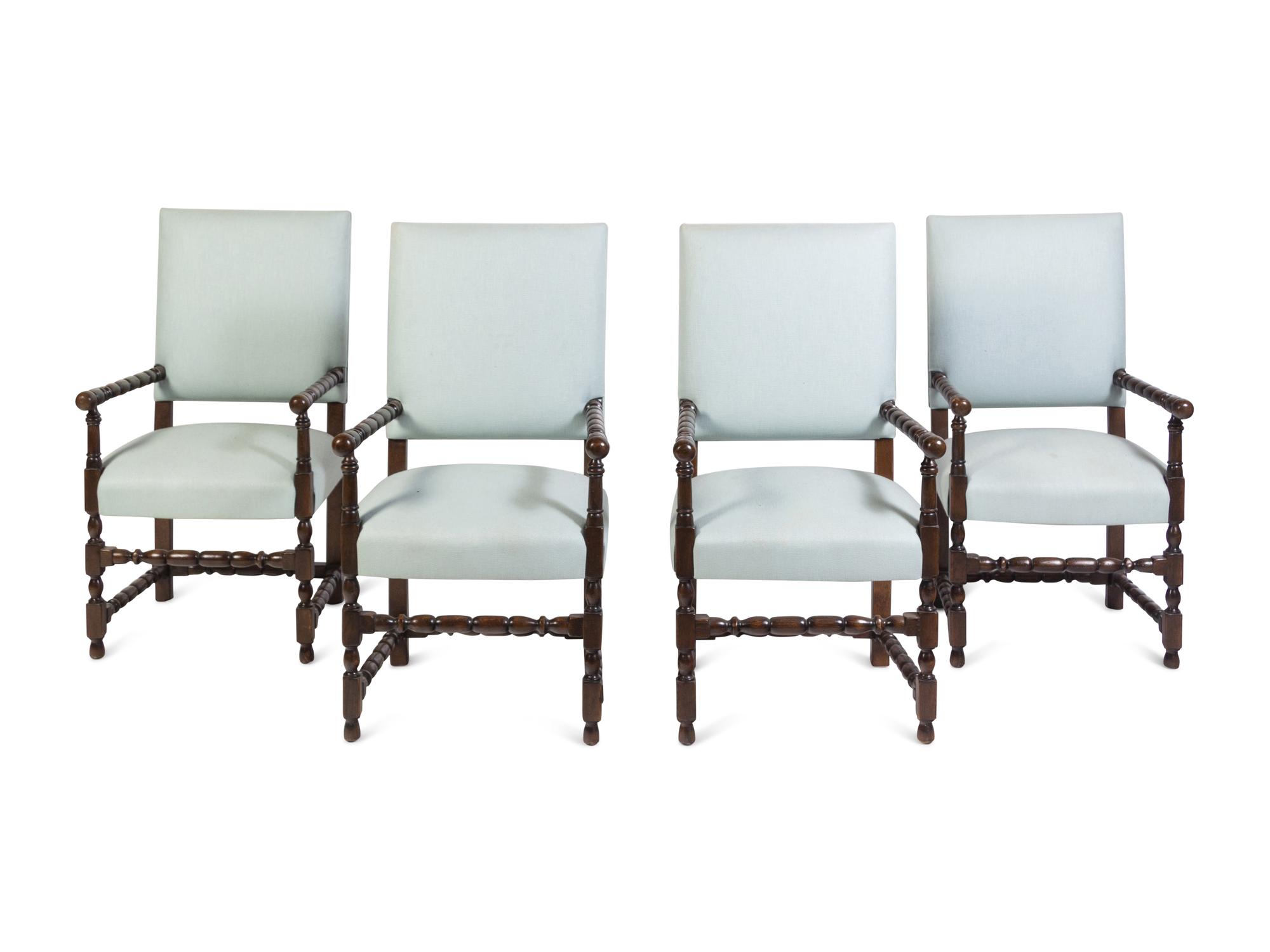 A Set of Four William and Mary Style Oak Dining Chairs