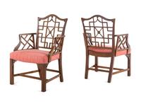 A Pair of Chinese Chippendale Style Armchairs