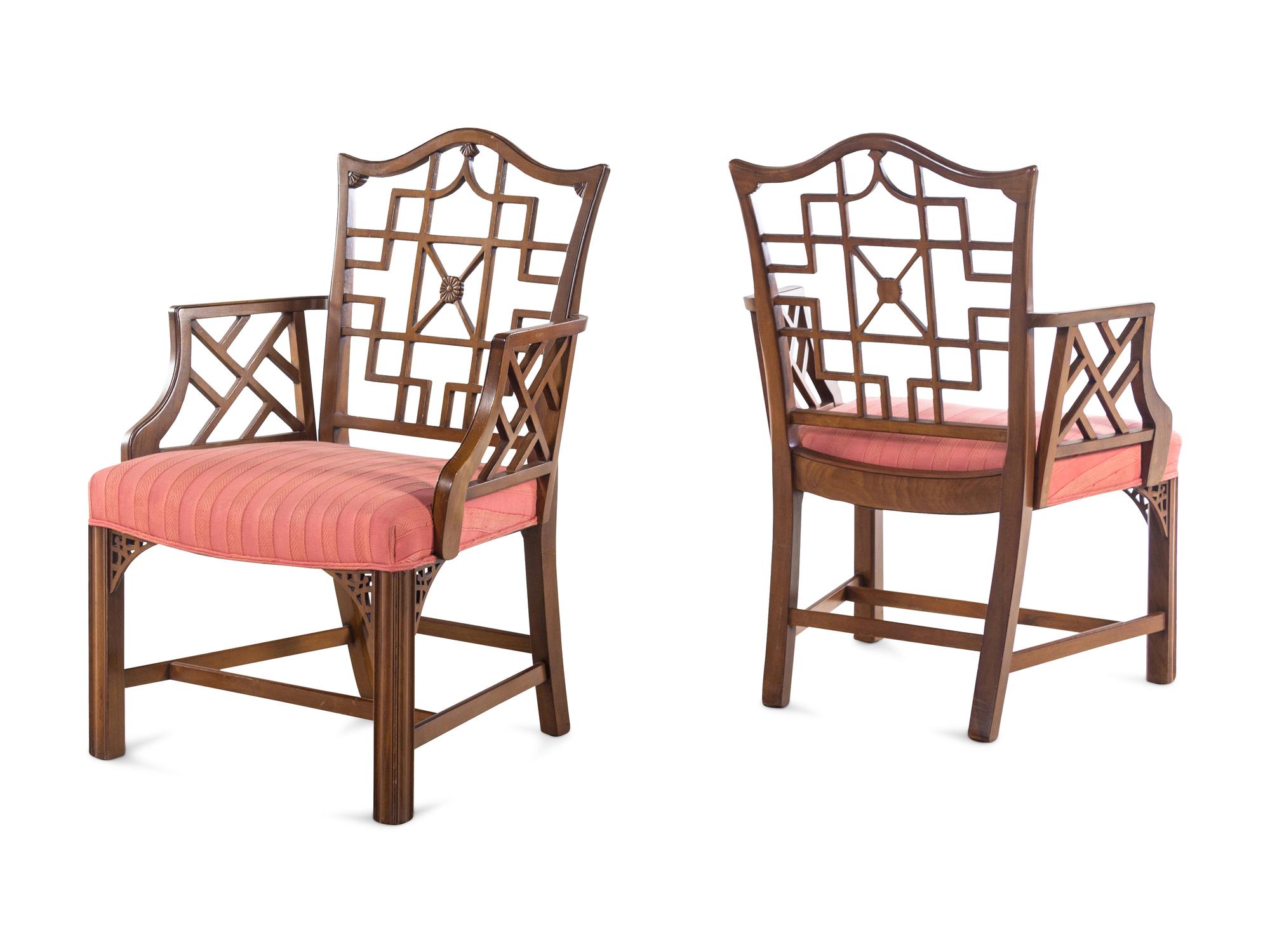A Pair of Chinese Chippendale Style Armchairs