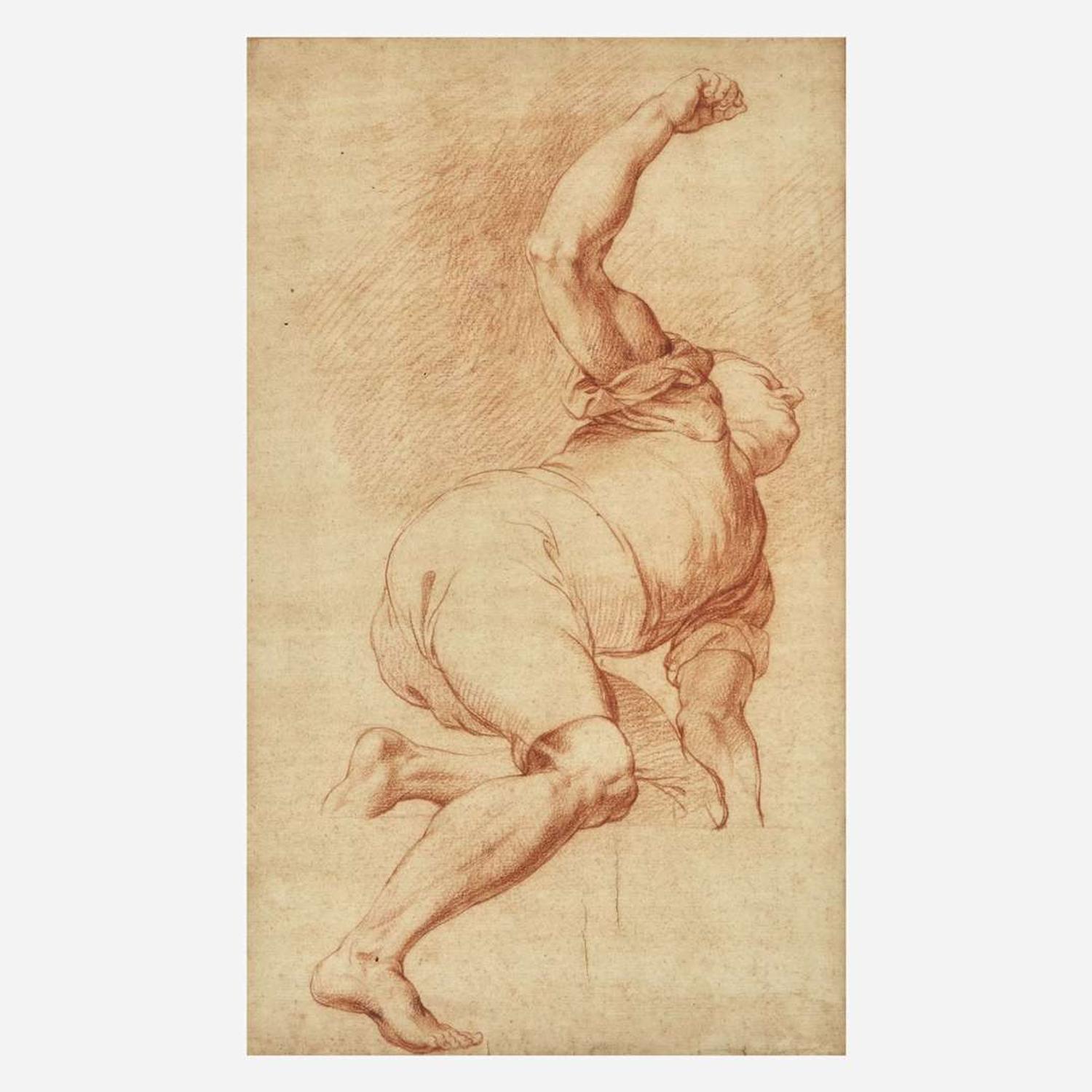 Attributed to Edme Bouchardon (French, 1698–1762) Study of a Man with Extended Arm Upright; with Study of Man's Head and Arm verso