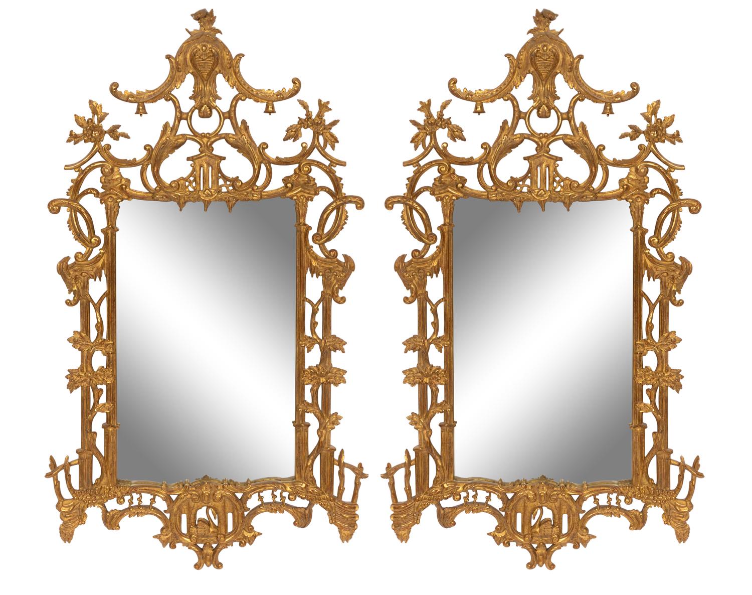 A Pair of Chinese Chippendale Style Faux Bois Giltwood Mirrors