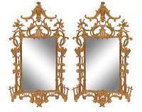A Pair of Chinese Chippendale Style Faux Bois Giltwood Mirrors