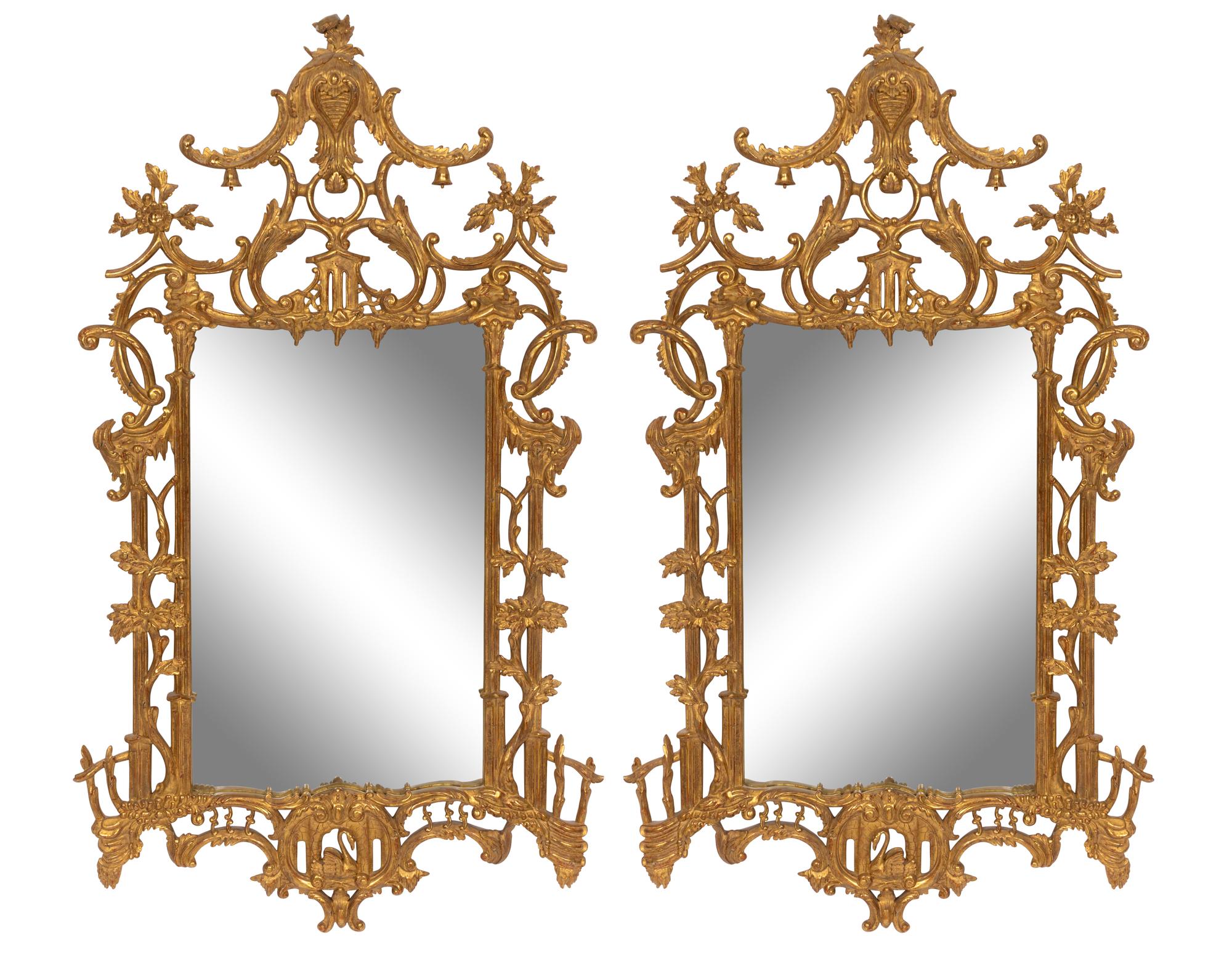 A Pair of Chinese Chippendale Style Faux Bois Giltwood Mirrors
