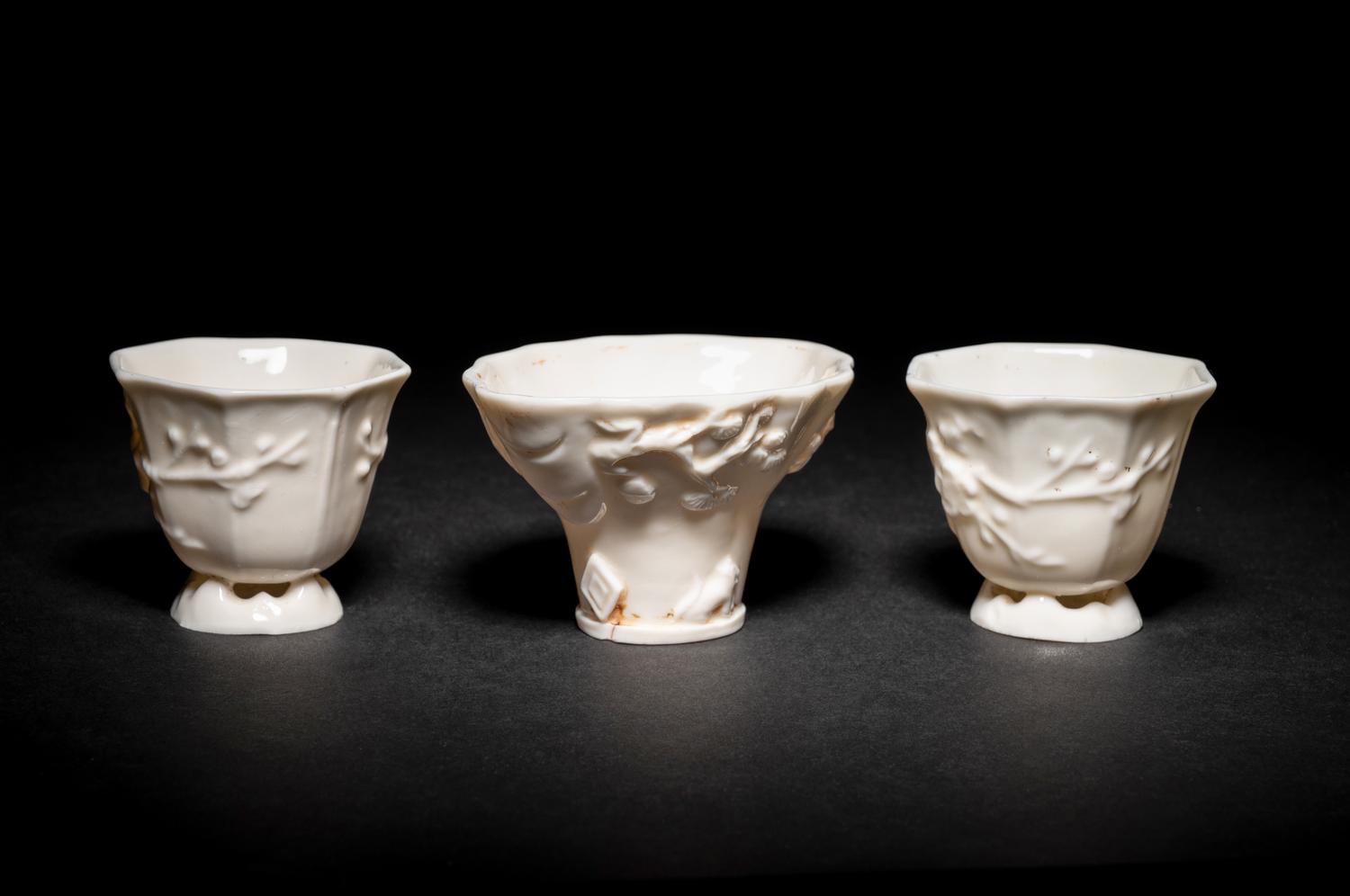 Three Chinese Blanc-de-Chine Porcelain Cups