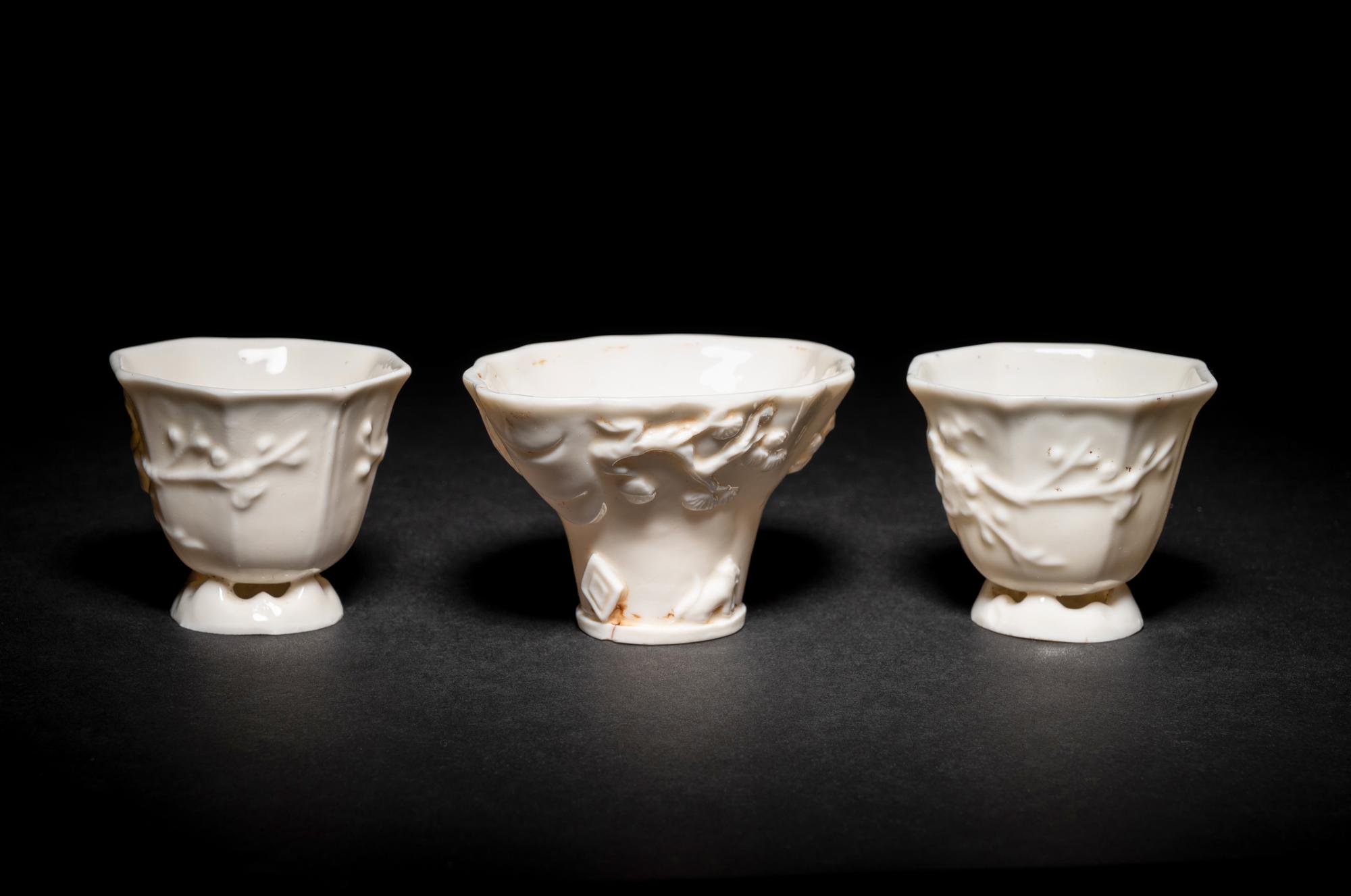 Three Chinese Blanc-de-Chine Porcelain Cups