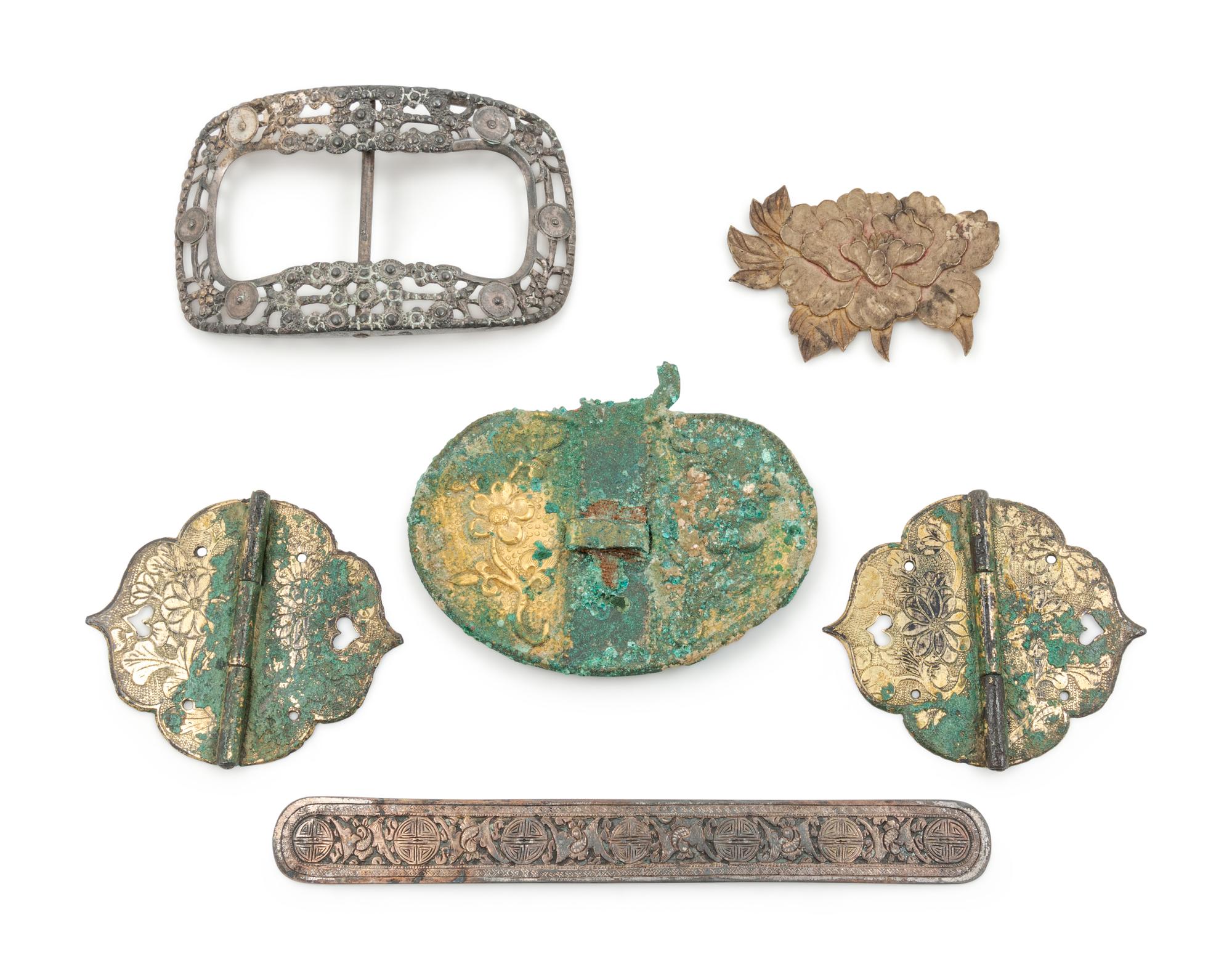 A Group of Six Metal Articles
