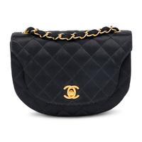 Chanel, Curved Flap Bag in Quilted Black Satin