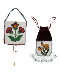 Plateau Beaded Bags, with Violets and Tulips