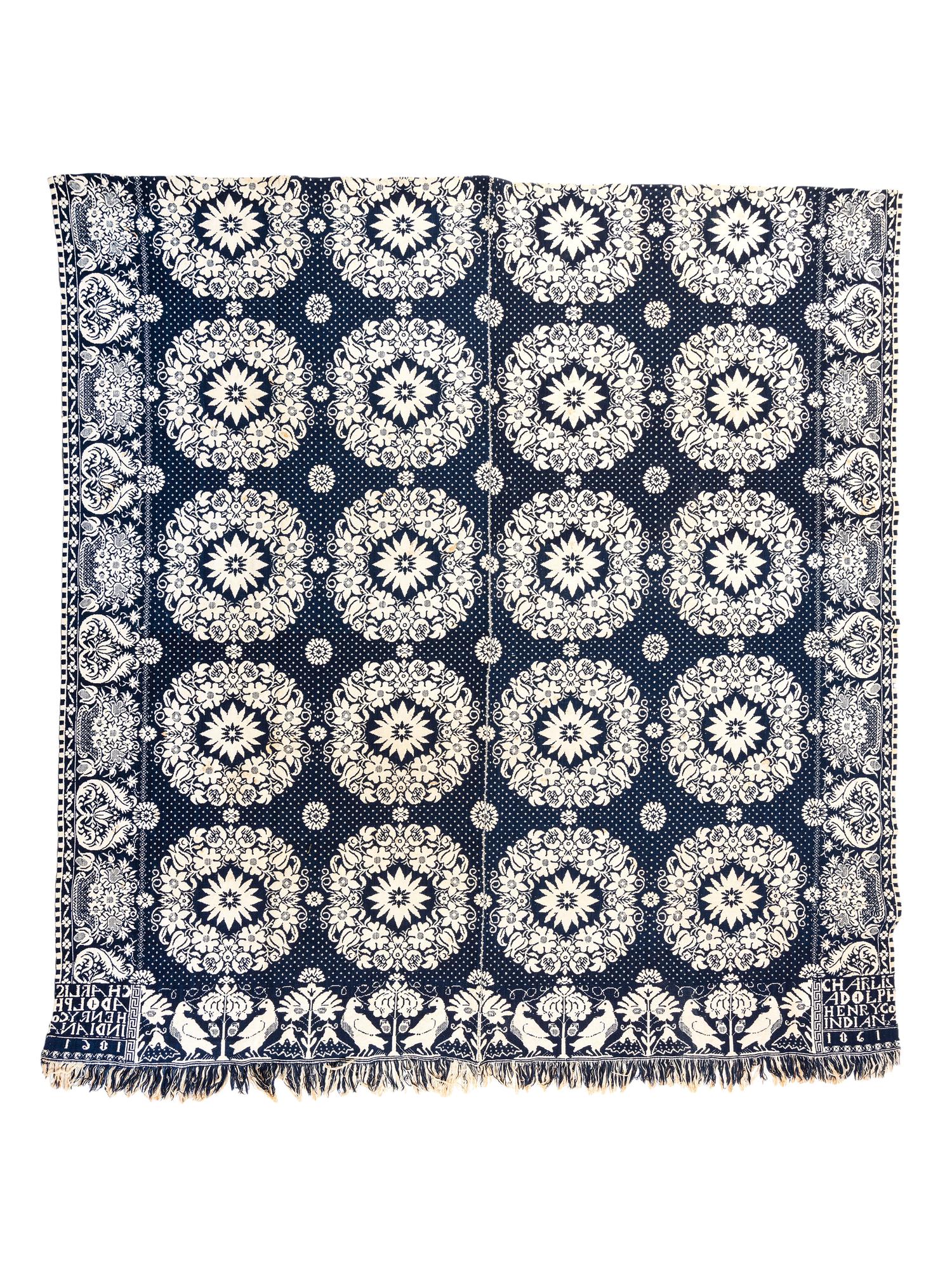 Two Jacquard Coverlets, One by Charles Adolph (American/French, 1815-after 1870)