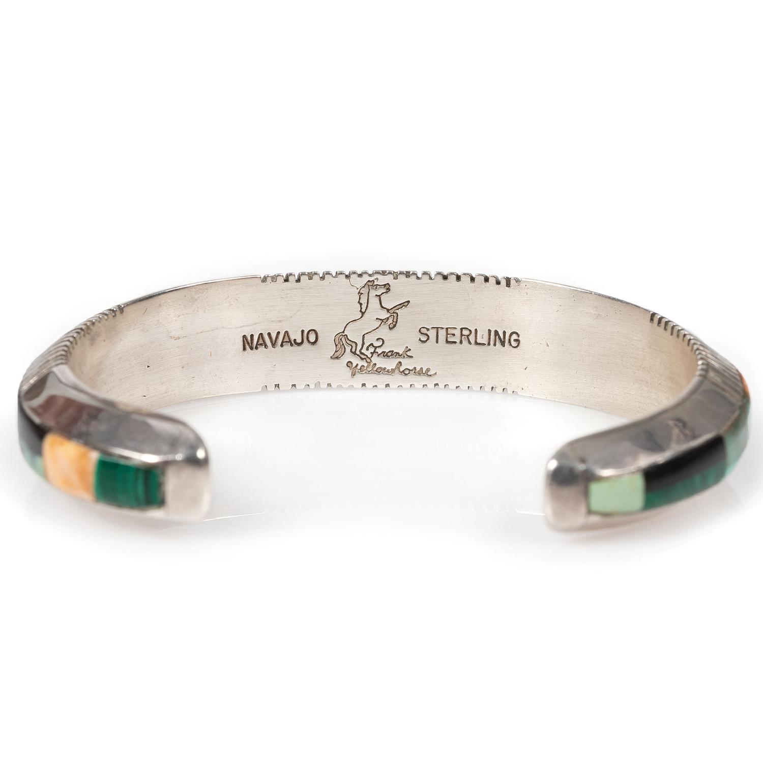 Matching Sterling Silver and Mosaic Inlay Cuff Bracelet and Figural Necklace