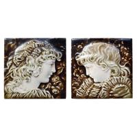 A Set of Two Glazed Ceramic Tiles by Providential Tile Works 6" W x .5" D x 6" H — United States, Late 19th Century