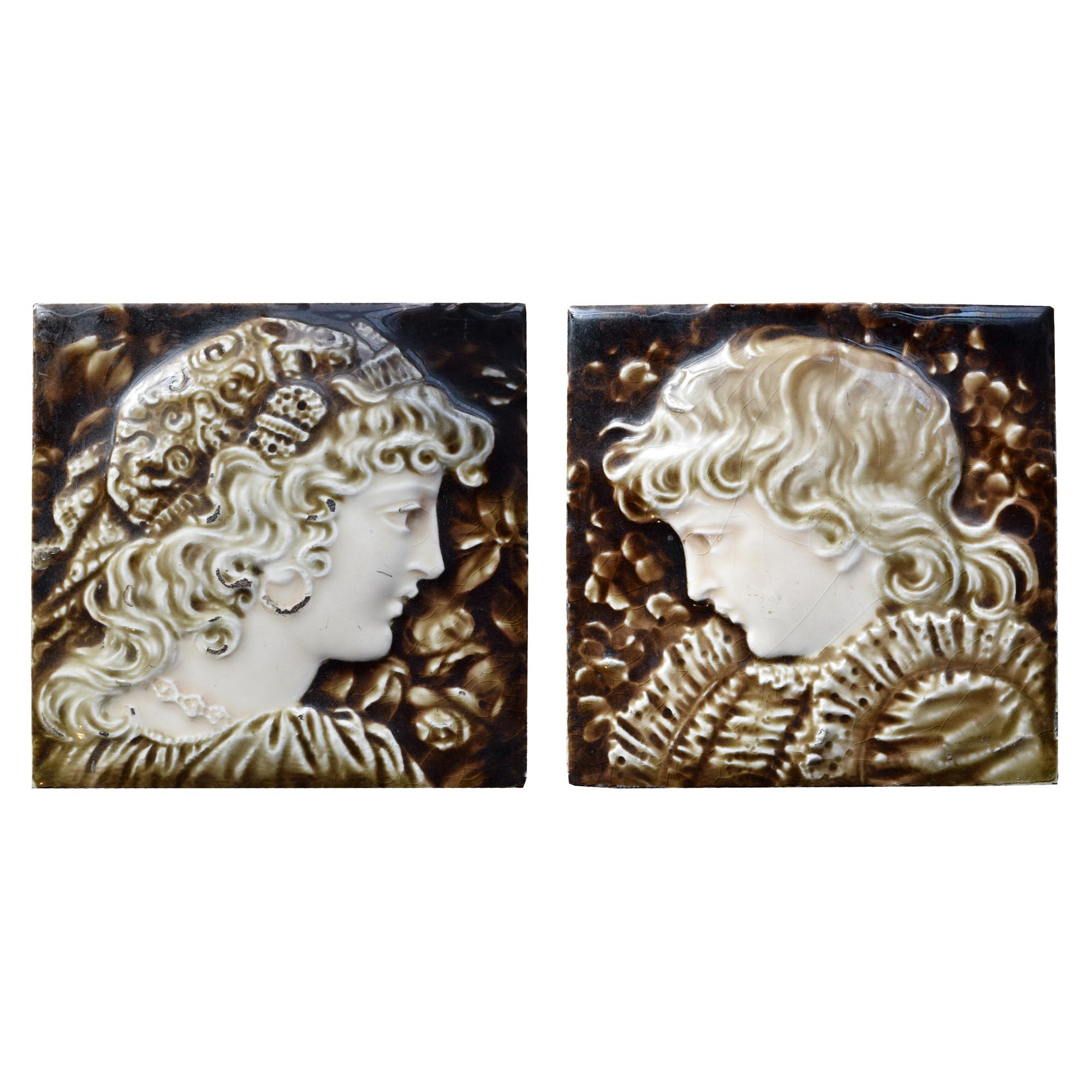 A Set of Two Glazed Ceramic Tiles by Providential Tile Works 6" W x .5" D x 6" H — United States, Late 19th Century