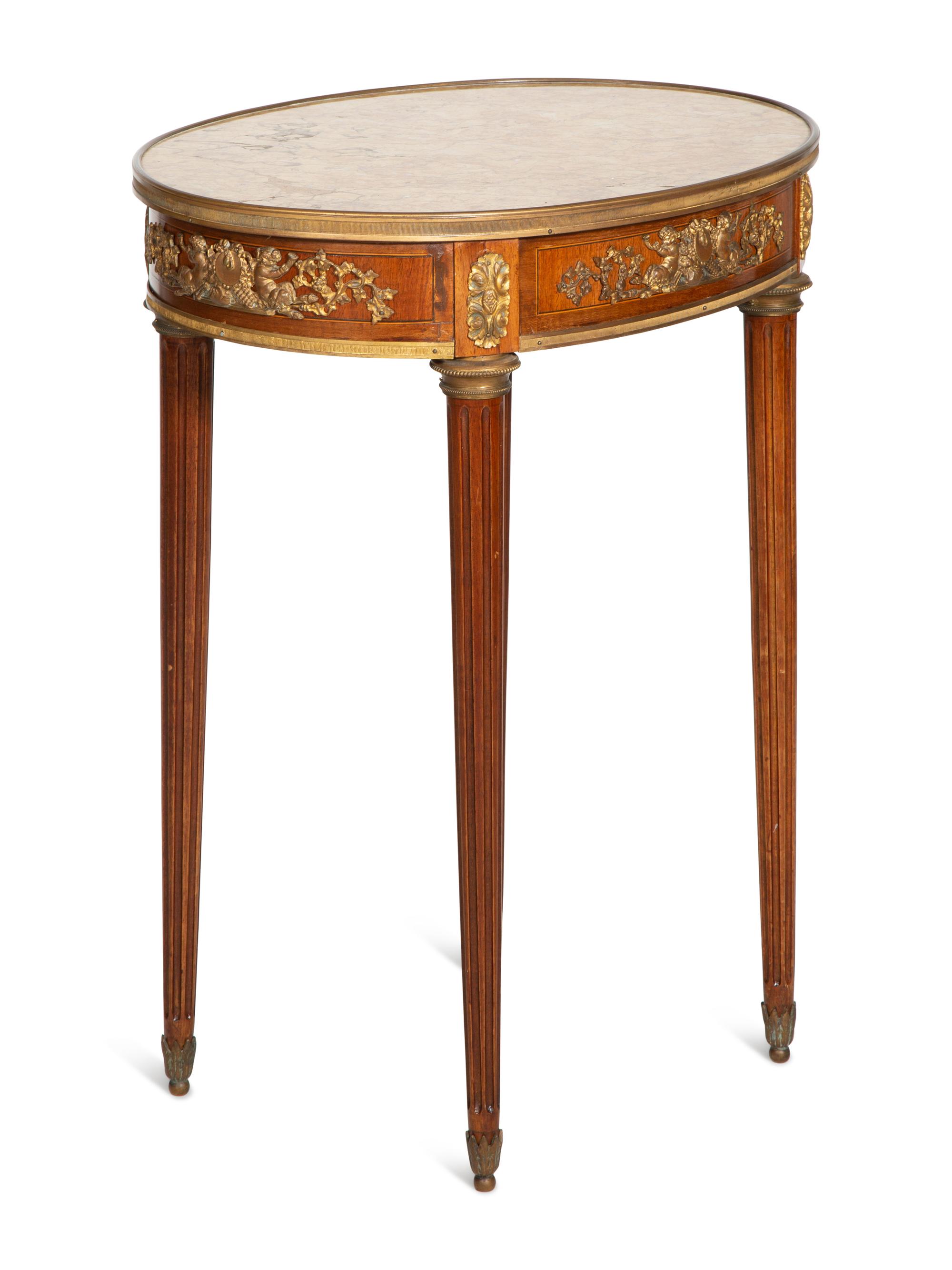 A Louis XVI Style Bronze Mounted Marble-Top Side Table