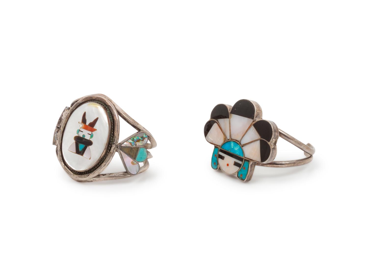 Zuni Mosaic Inlay Deer Dancer Katsina AND Sundancer Cuff Bracelets