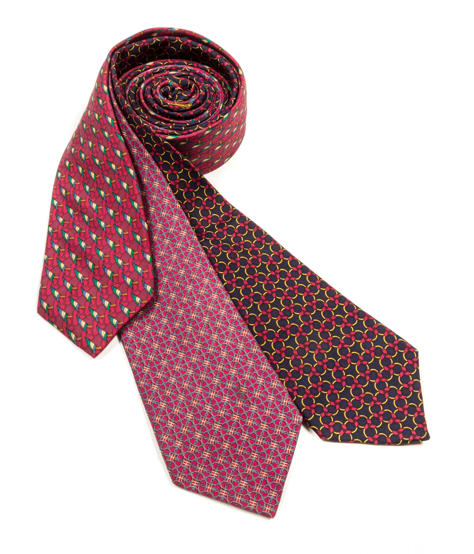 A Group of Three Hermes Silk Ties, 3.15" wide.