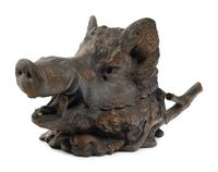 A French Patinated Metal Boar's Head Ink Stand After Christophe Fratin (French, 1801-1864)