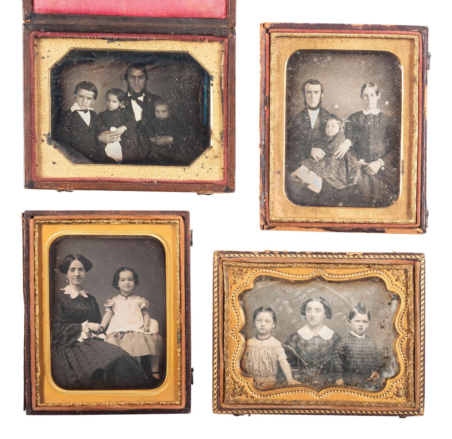 [EARLY PHOTOGRAPHY]. 18 daguerreotype portraits of parents with children, including:
